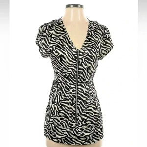 Walter by Walter Baker Black Cream Zebra Print Silk Zip Front Blouse Size XS